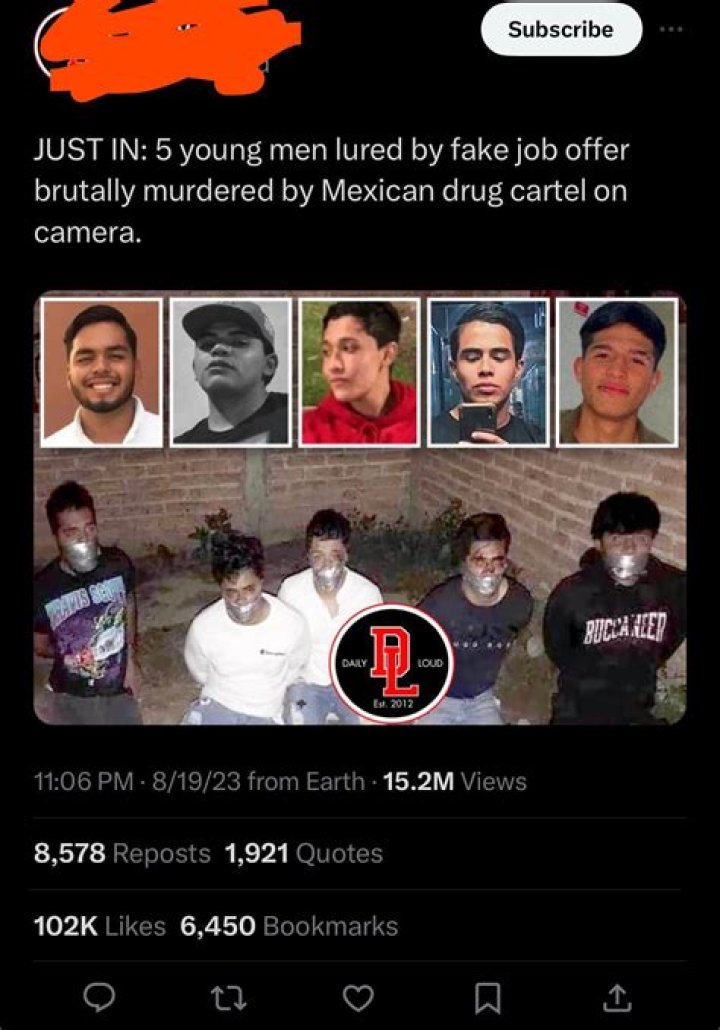 5 Young Men Lured By Cartel Twitter: Graphic Video Sparks Outrage