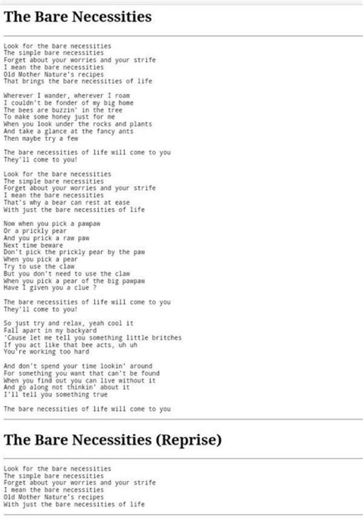 Bare Necessities Lyrics |