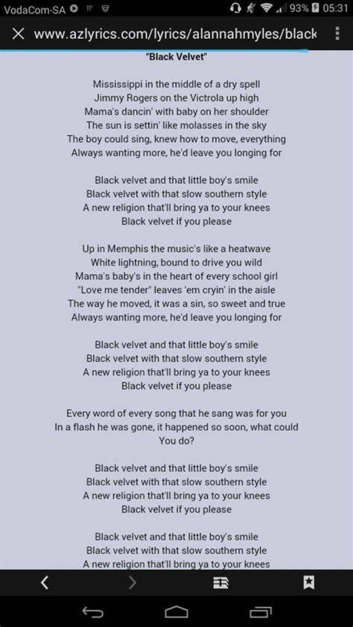 Black Velvet Lyrics |