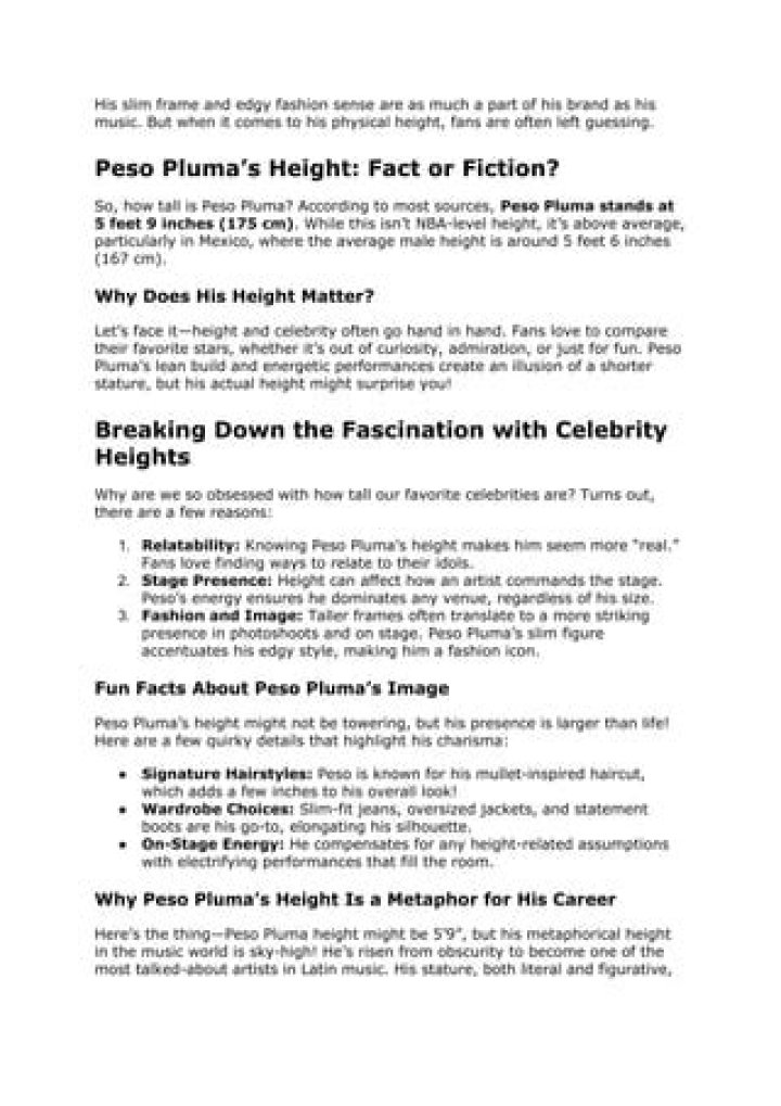 Discover The Secrets Behind Peso Pluma's Towering Height