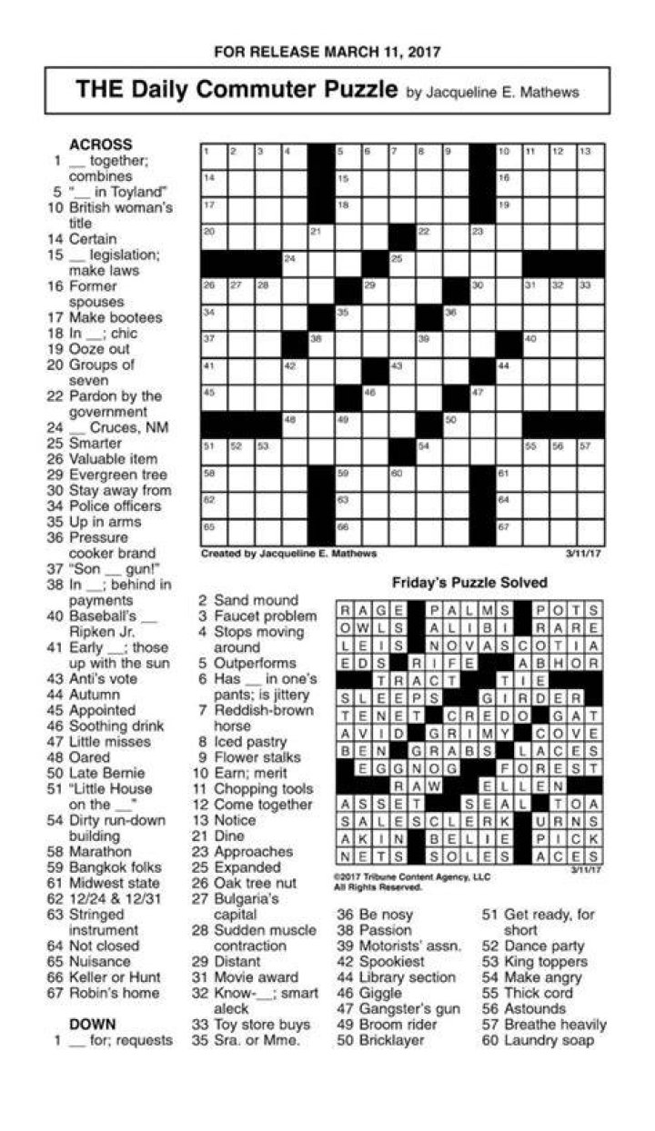 Doesn't just sit there Daily Commuter Crossword Puzzle Answers