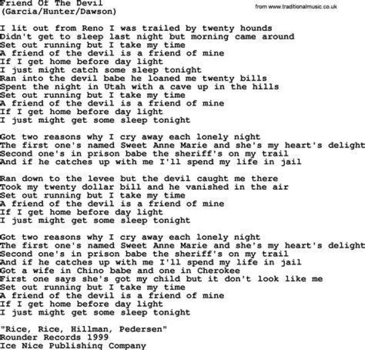 Grateful Dead – Friend of the Devil Lyrics |