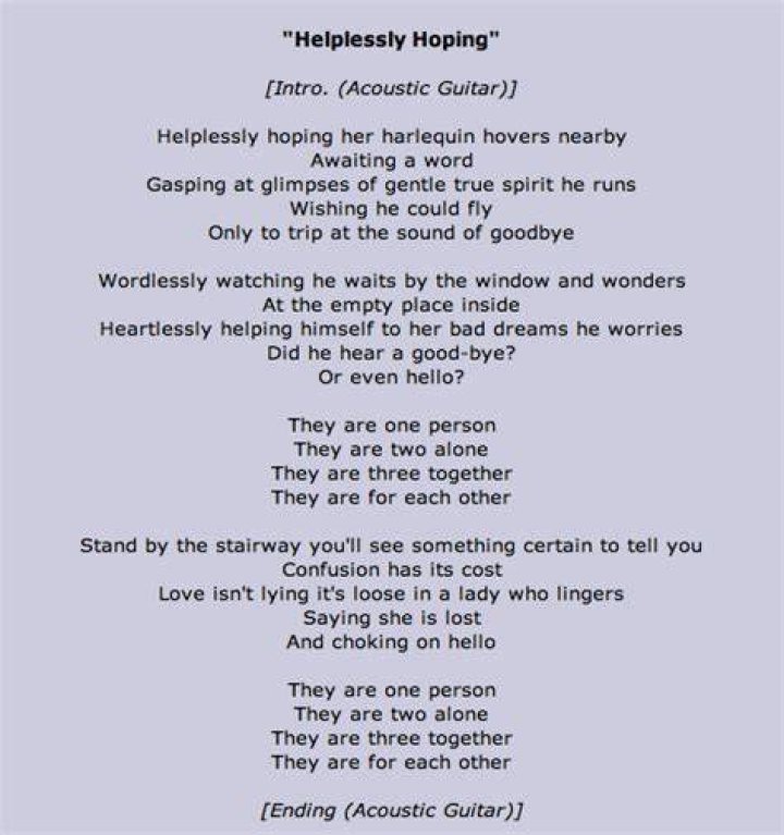 Helplessly Hoping Lyrics |