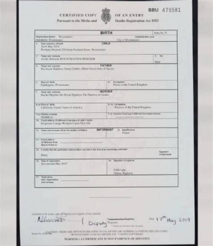 Is there a birth certificate for Lilibet Diana Mountbatten-Windsor? Lilibet Diana birth certificate