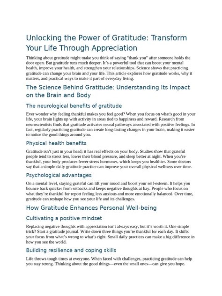 Unlocking The Power Of Gratitude