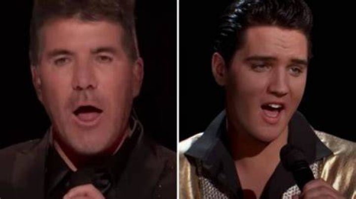 Watch Simon Cowell join 'Elvis Presley' on stage to sing a King classic on America's...